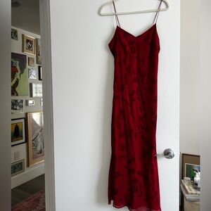 Ann Taylor Scarlet Red Slip Maxi Dress with Subtle Floral Motif